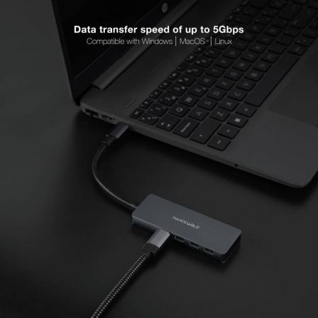Nanocable Hub USB-C de Aluminio con 4 Puertos USB 3.2 Gen 1 Hembra, 10 cm, Gris